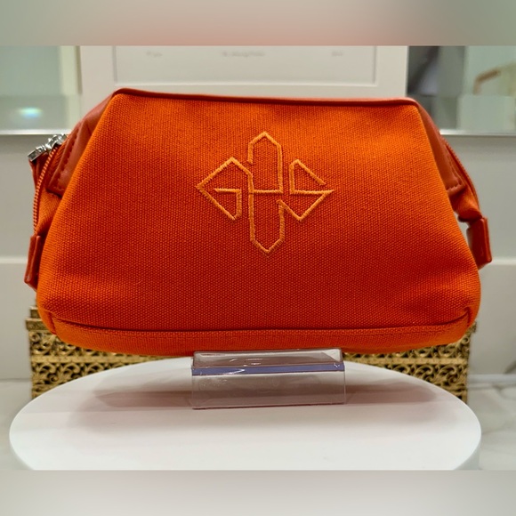 Ettinger for ANA - Orange Canvas/Leather Cosmetic/Travel Bag & Hideaway Tote EUC - Picture 1 of 16